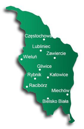 Częstochowa, Zawiercie, Katowice, Wieluń, Bielsko Biała, Rybnik, Racibórz, Gliwice, Lubliniec, Miechów