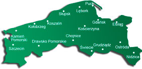 Szczecin, Starogard Szczeciński, Pyrzyce, Gryfino, Goleniów, Police, Kamień Pomorski, Świnoujście, Kołobrzeg, Koszalin, Sławno, Słupsk, Lębork, Wejherowo, Puck, Gdańsk, Sopot, Gdynia, Elbląg, Braniewo, Malbork, Sztum, Kwidzyn, Świecie, Grudziądz, Tuchola, Chojnice, Człuchów, Szczecinek, Drawsko Pomorskie, Łobez, Gryfice, Świdwin, Bytów, Kościerzyna, Ostróda, Nidzica