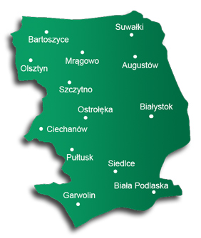 Bartoszyce, Suwaki, Olsztyn, Mrgowo, Augustw, Szczytno, oma, Biaystok, Przasnysz, Ciechanw, Bielsk Podlaski, Otwock, Ostrw Mazowiecka, Siedlce, Biaa Podlaska, Garwolin 