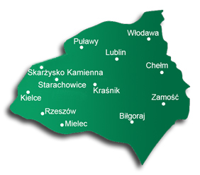 Kielce, Puławy, Włodawa, Lublin, Chełm, Kraśnik, Zamość, Mielec, Biłgoraj, Rzeszów, Skarżysko Kamienna