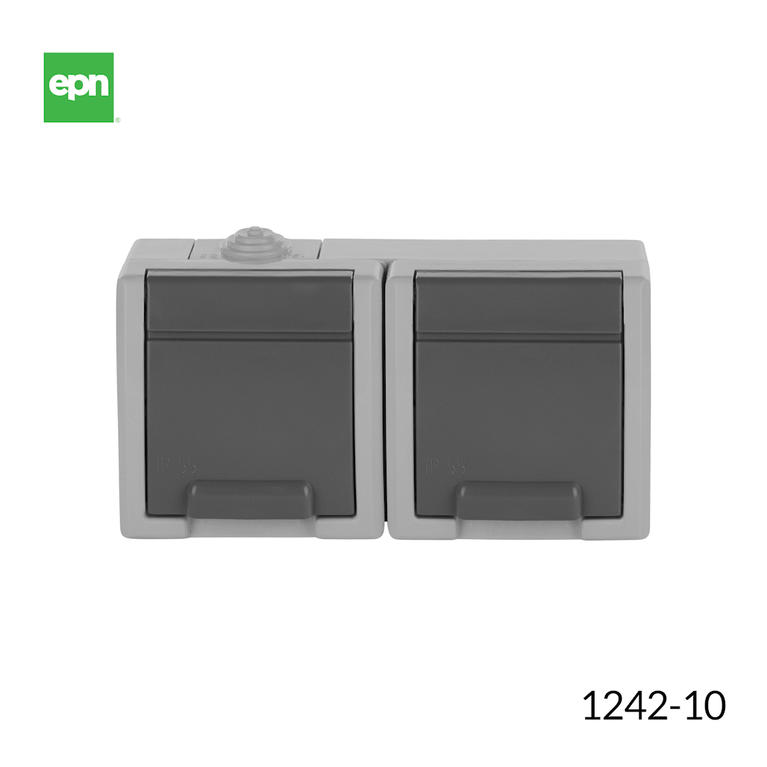 AQUANT 2- fach Schuko Aufputz-Steckdose + Schalter IP55 horizontal m.